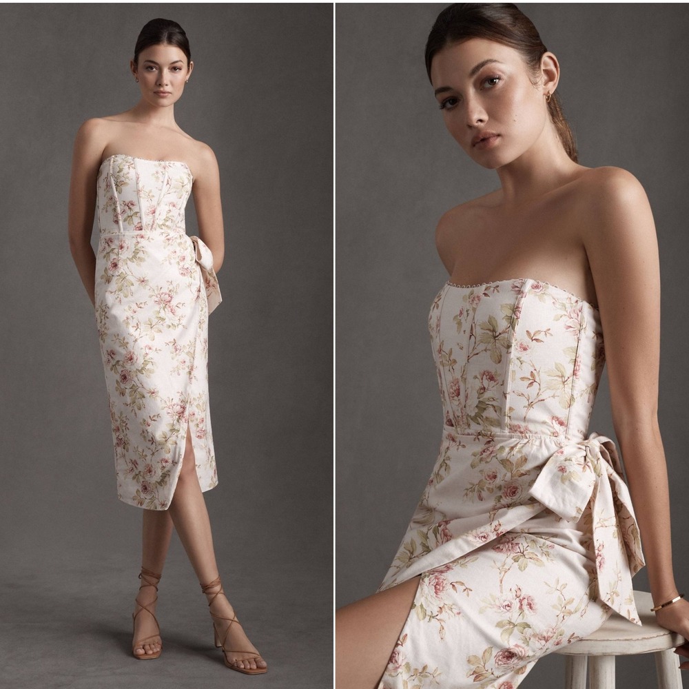 NEW V. Chapman Liliana Linen Floral Midi Dress Size 12
